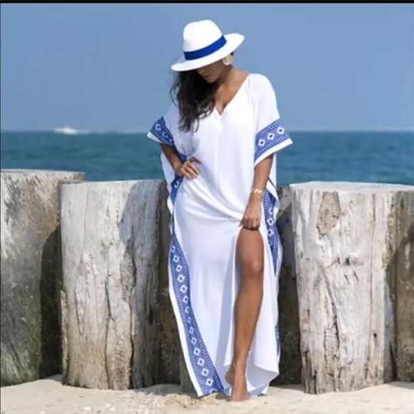 White Beach Maxi Coverup Duster One Size - Picture 2 of 9